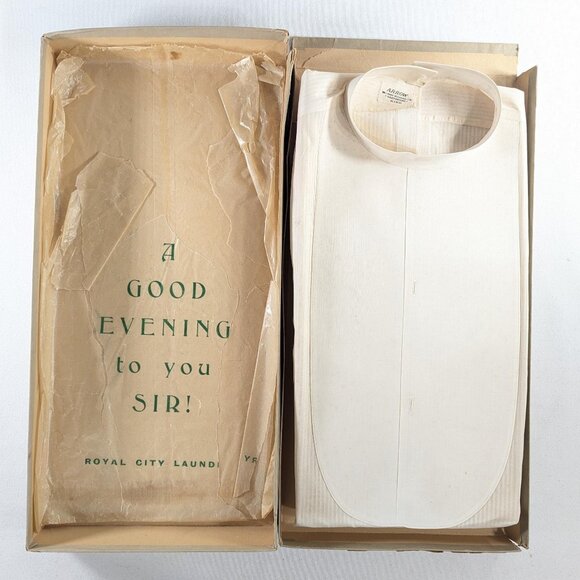 1930s OPEN BACK Arrow Kirk Canada Sanforized Formal Shirt, Starched White Bib - Picture 1 of 10
